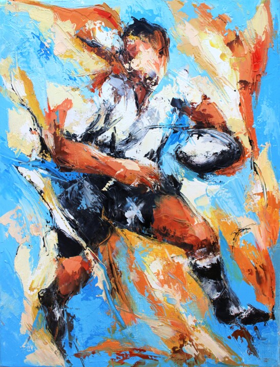 Painting titled "1015 mains de rugby…" by Jean-Luc Lopez, Original Artwork, Oil Mounted on Wood Stretcher frame