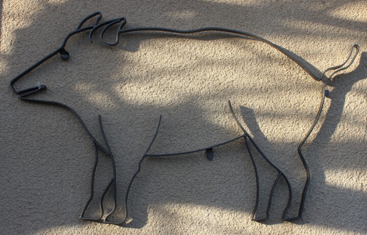 Skulptur mit dem Titel "Sanglier aux abois" von Jean-Luc Lopez, Original-Kunstwerk, Metalle