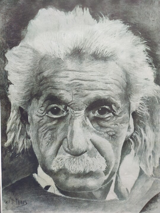 Desenho intitulada "Einstein" por Jean Luc Marès, Obras de arte originais, Carvão