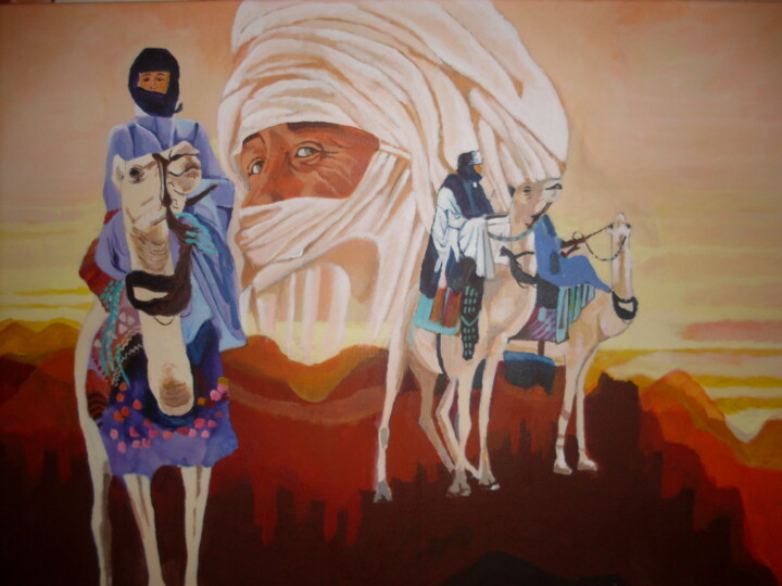 Schilderij getiteld "Le désert - Touareg" door Jean Luc Marès, Origineel Kunstwerk, Acryl