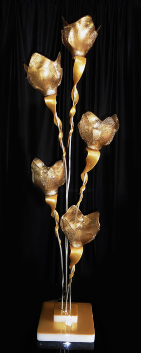 Design intitulada "Lampe 5 tulipes dor…" por Jean Luc Masini, Obras de arte originais, Vidro