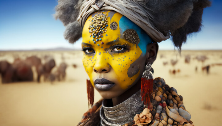 Arts numériques intitulée "African Woman 6" par Jean Luc Michon, Œuvre d'art originale, Image générée par l'IA