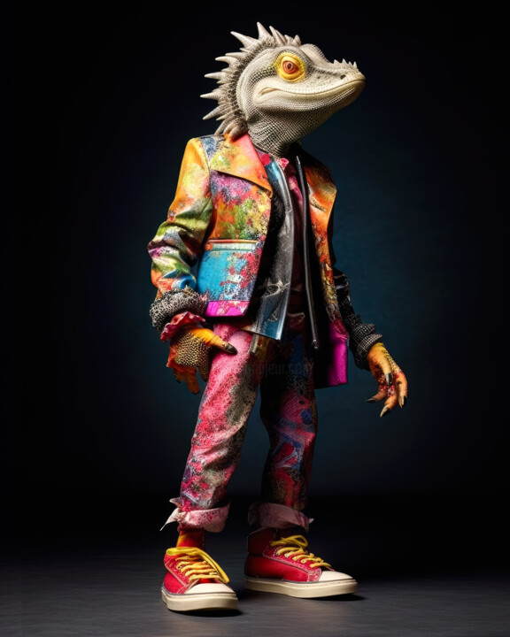 Arte digital titulada "Mr Iguane 1" por Jean Luc Michon, Obra de arte original, Imagen generada por IA