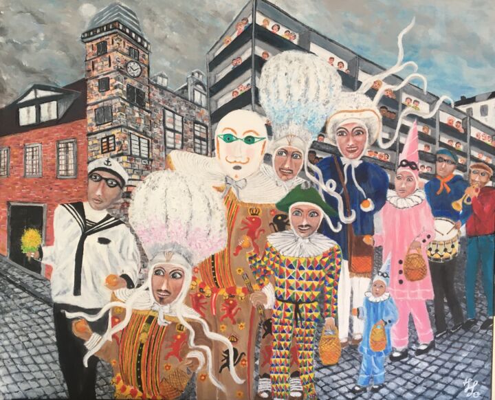 Malerei mit dem Titel "Carnaval" von Jean Luc Onré, Original-Kunstwerk, Acryl Auf Keilrahmen aus Holz montiert