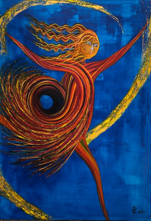 Картина под названием "La flamboyante" - Jean Luc Onré, Подлинное произведение искусства, Акрил Установлен на Деревянная рам…