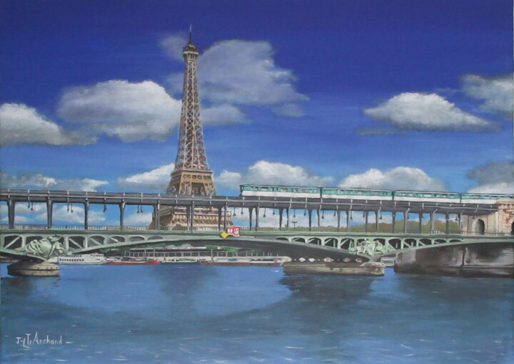 Painting titled "LE PONT DE BIR-HAKE…" by Jean-Luc Tranchand, Original Artwork, Oil Mounted on Wood Stretcher frame