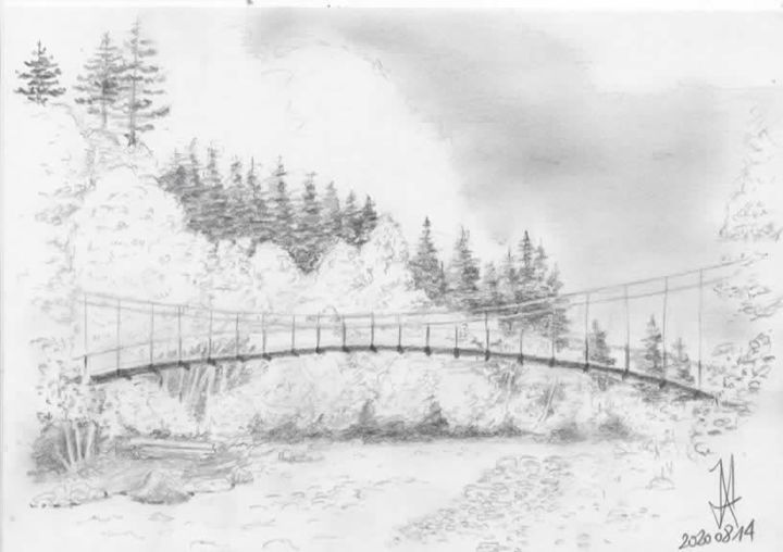 Painting titled "Pont Turrian" by Jean-Marc Allenbach, Original Art, Pencil