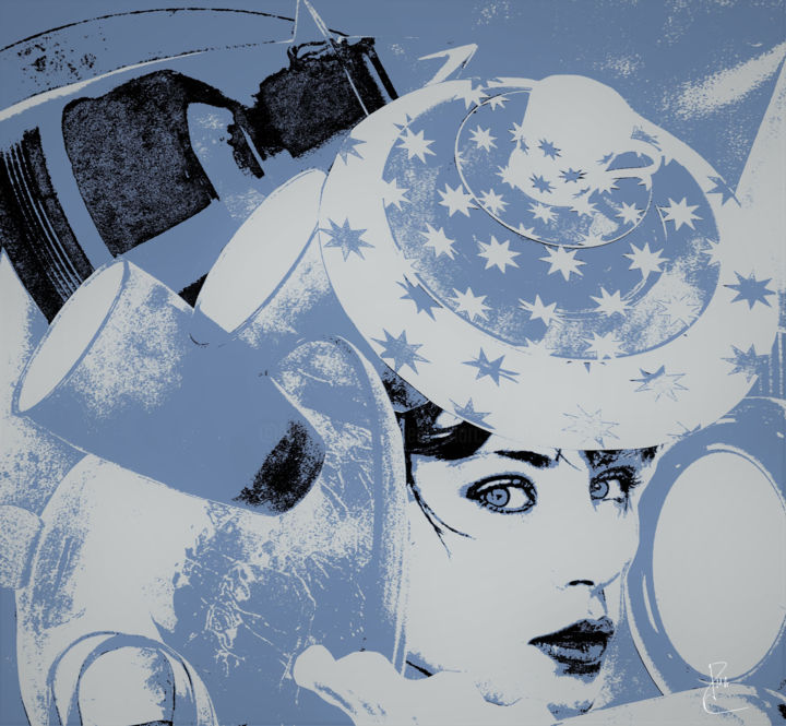 Collages intitulée "Regard bleu" par Jean-Marc Ambrosini, Œuvre d'art originale, Travail numérique 2D Monté sur Châssis en b…