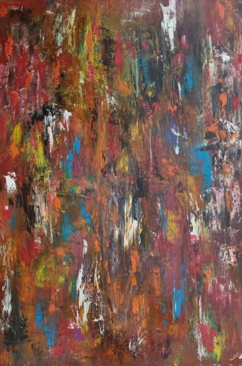 Peinture intitulée "Pluie de couleurs" par Jean Marc Brunet, Œuvre d'art originale, Huile
