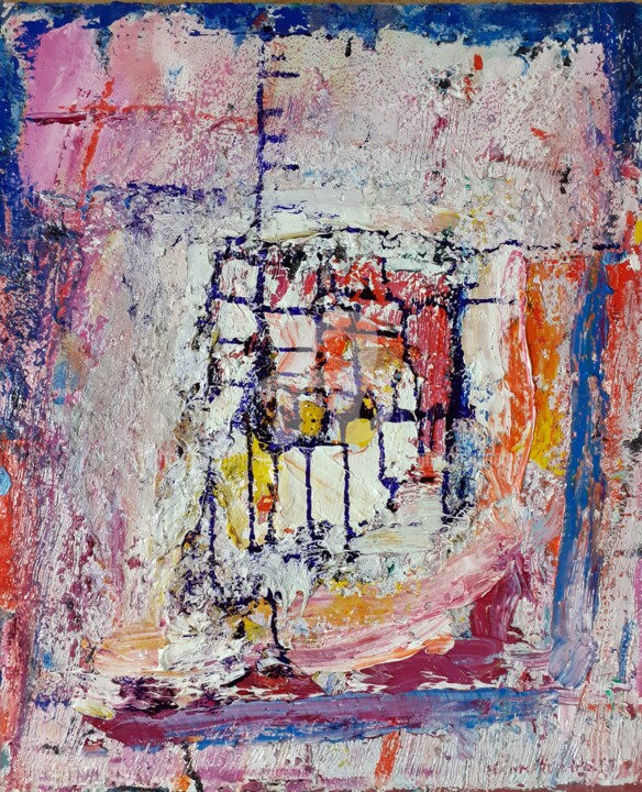 Schilderij getiteld "Amour en cage" door Jean-Marc Chapelet (jeanmarchapelet), Origineel Kunstwerk, Olie