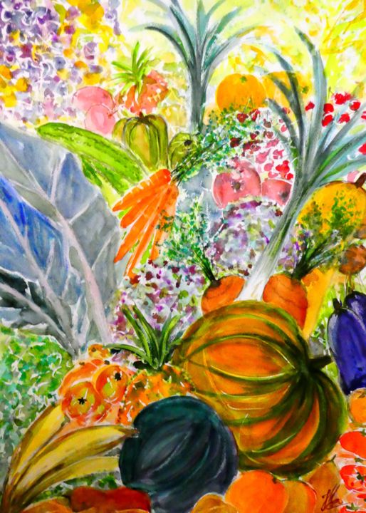 Peinture intitulée "Fruits et légumes" par Jean Marc Collombat, Œuvre d'art originale, Aquarelle