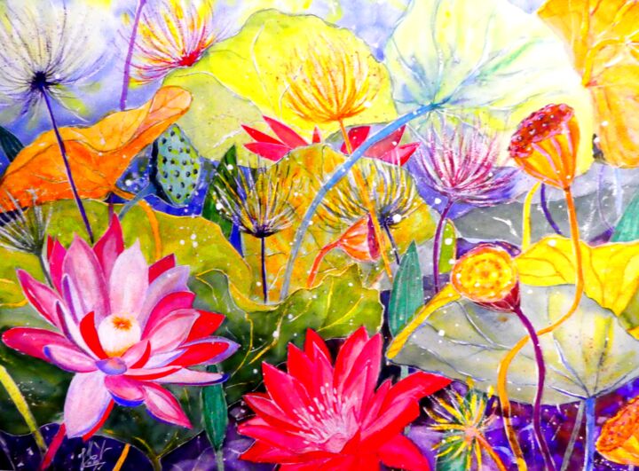 绘画 标题为“Lotus” 由Jean Marc Collombat, 原创艺术品, 水彩