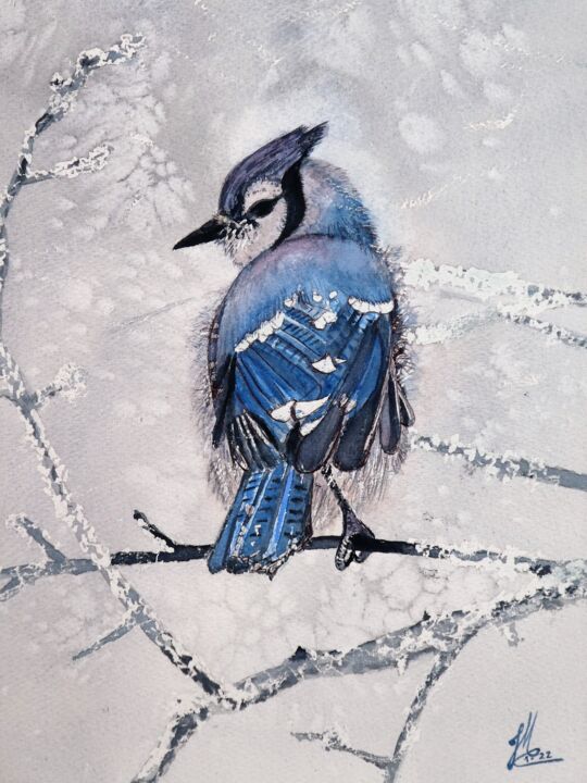 Painting titled "Un dur hiver" by Jean Marc Collombat, Original Artwork, Watercolor