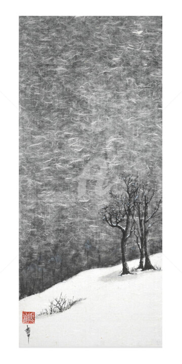 Schilderij getiteld "Pâle soleil d'hiver…" door Jean-Marc Moschetti (encre-zen), Origineel Kunstwerk, Inkt Gemonteerd op Fra…