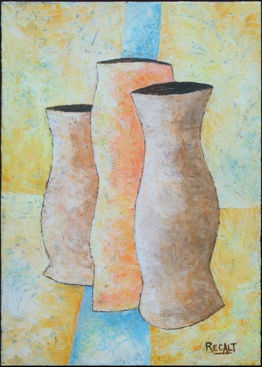 Peinture intitulée "Trois pots" par Jean-Marc Recalt, Œuvre d'art originale, Acrylique