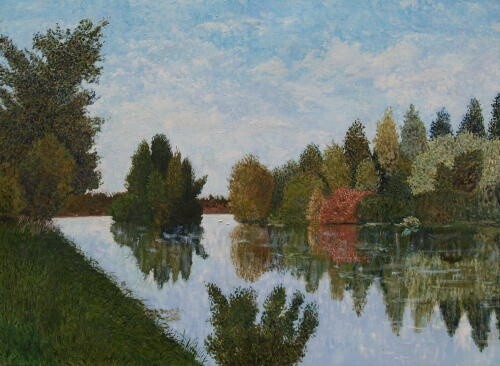 Pittura intitolato "BORD DE SEINE PRES…" da Jean-Marc Serieys, Opera d'arte originale, Olio