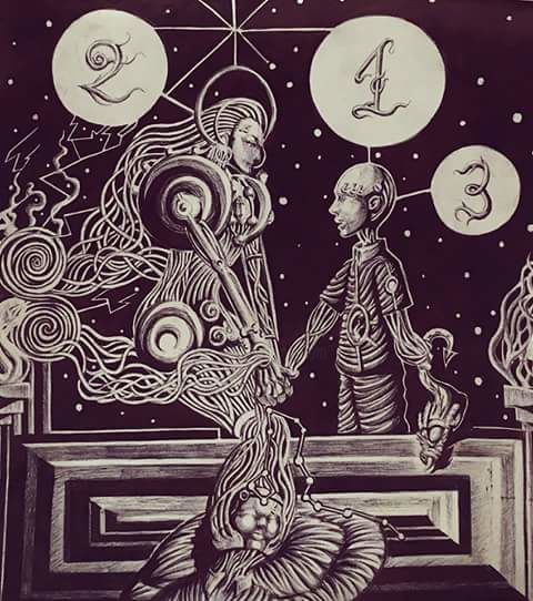 Painting titled "Gaia & the dragon" by Jean-Marc Zando, Original Art,