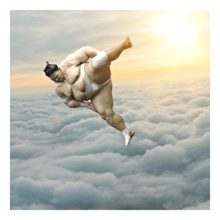 Digitale Kunst getiteld "Flying Sumo" door Jean-Marie Gitard (Mr STRANGE), Origineel Kunstwerk, Digitale collage