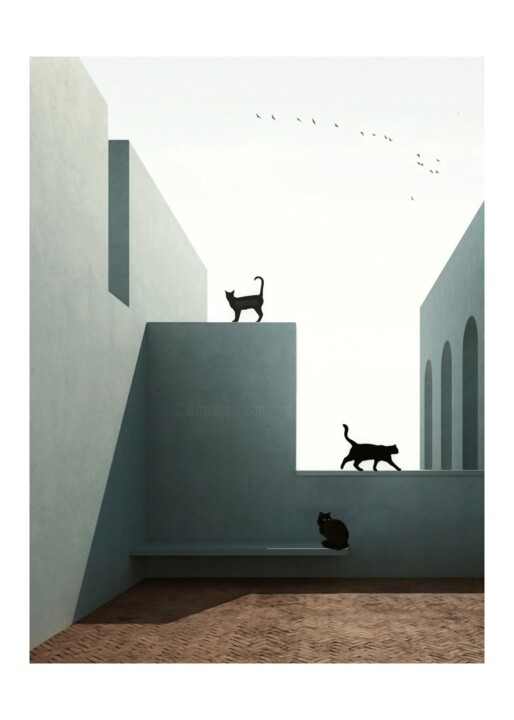 Digitale Kunst getiteld "Madam Chen's Cats" door Jean-Marie Gitard (Mr STRANGE), Origineel Kunstwerk, Digitale collage