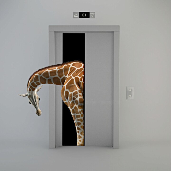 Digitale Kunst mit dem Titel "Une Girafe dans l'A…" von Jean-Marie Gitard (Mr STRANGE), Original-Kunstwerk, Fotomontage