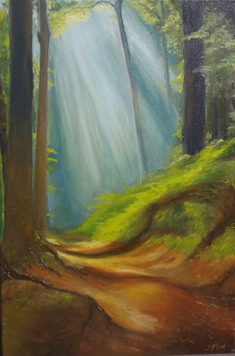 Painting titled "Balade en Forêt" by Jean-Marie Nicol, Original Artwork, Oil