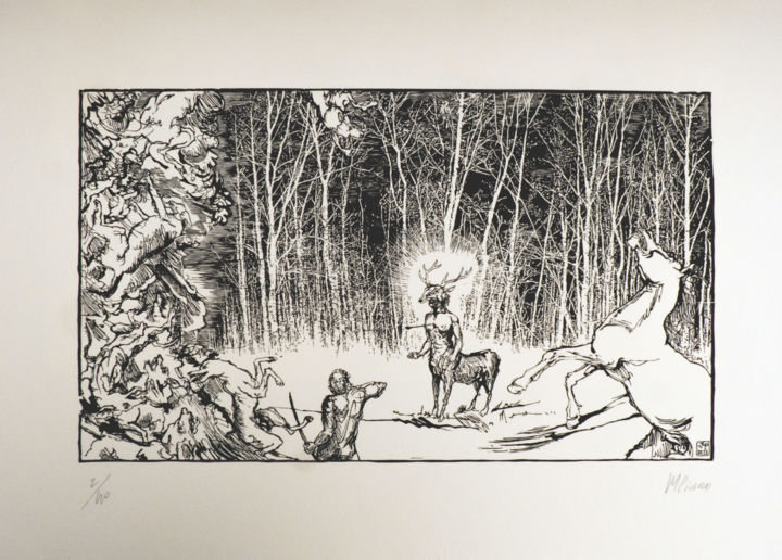 Gravures & estampes intitulée "La légende de Saint…" par Jean-Marie Picard, Œuvre d'art originale, Xylographie