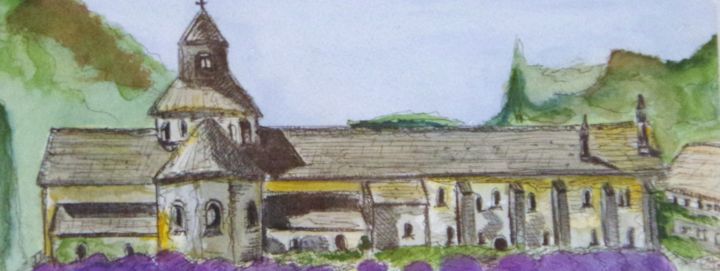 Malerei mit dem Titel "Abbaye de Senanque" von Jean-Marie Reynaud (jmry), Original-Kunstwerk, Aquarell