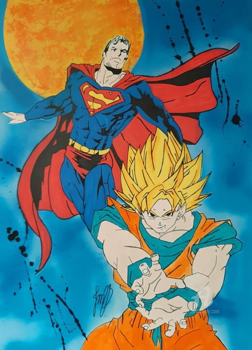 Painting titled "Superman vs Goku" by Jean-Marie Vandaele, Original Artwork, Acrylic