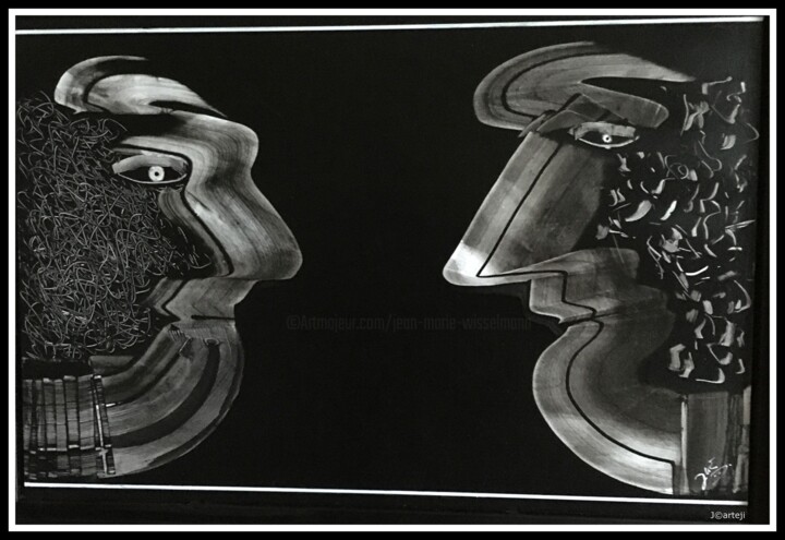 Malerei mit dem Titel "Face à Face" von Jean Marie Wisselmann, Original-Kunstwerk, Acryl