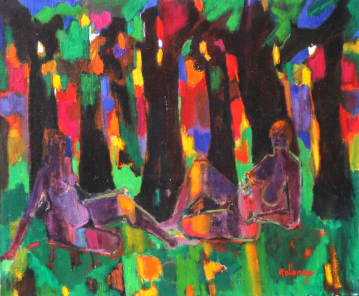 Peinture intitulée "Nues dans les bois" par Jean-Maxime Relange, Œuvre d'art originale, Huile Monté sur Châssis en bois