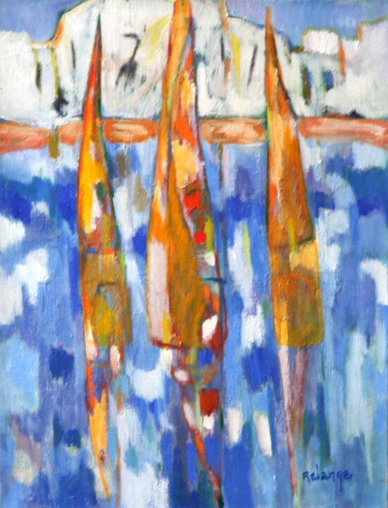 제목이 "Les trois voiles"인 미술작품 Jean-Maxime Relange로, 원작, 기름 나무 들것 프레임에 장착됨