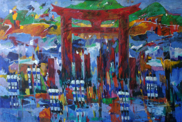 Painting titled "Miyajima" by Jean-Maxime Relange, Original Artwork, Oil Mounted on Wood Stretcher frame