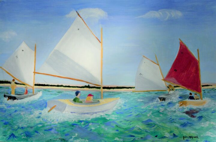Malerei mit dem Titel "Cat Boats Race on N…" von Jean Maynard, Original-Kunstwerk