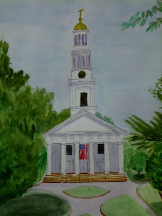 Painting titled "Church on the Green" by Jean Maynard, Original Artwork
