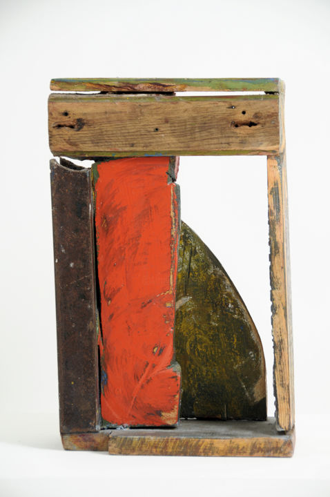 Sculpture intitulée "bois-peint-et-acier…" par Jean-Michel Correia, Œuvre d'art originale, Bois
