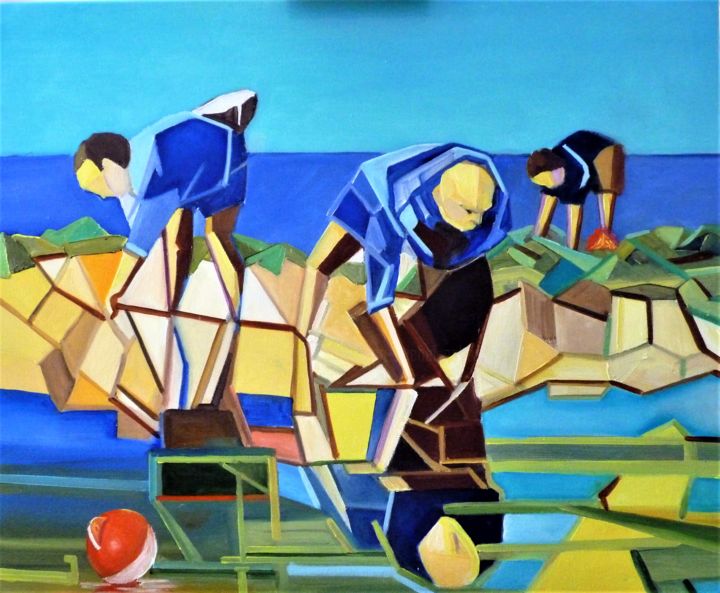 Pintura intitulada "Jour de Pêche" por Jean Gaborieau, Obras de arte originais