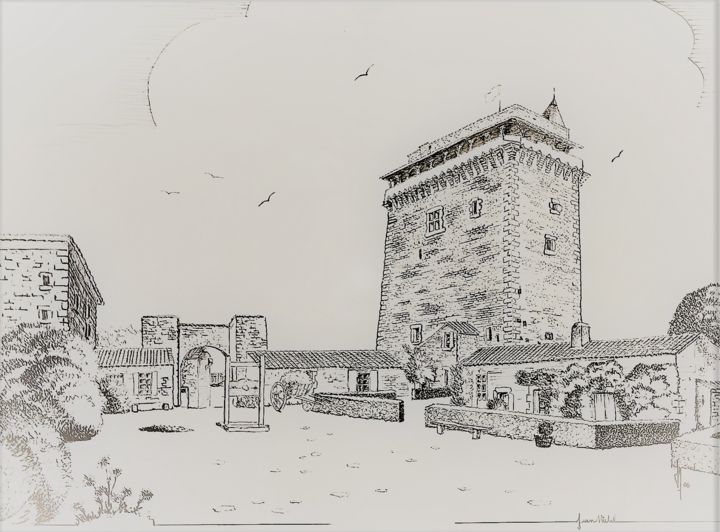Desenho intitulada "chateau de bazoges…" por Jean Gaborieau, Obras de arte originais