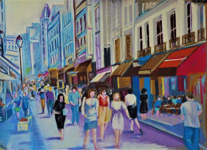 Drawing titled "promenade en ville" by Jean Gaborieau, Original Artwork, Pastel