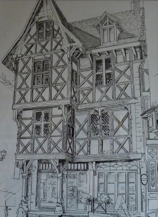 Drawing titled "vieille maison" by Jean Gaborieau, Original Artwork