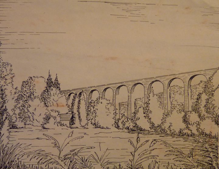 Desenho intitulada "le viaduc" por Jean Gaborieau, Obras de arte originais