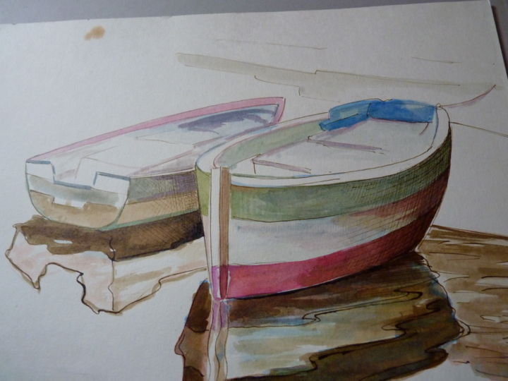 Drawing titled "les barques" by Jean Gaborieau, Original Artwork