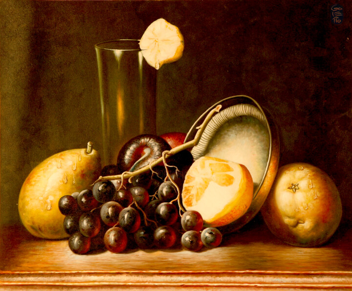 Peinture intitulée "GOLETTO : Fruits à…" par Jean-Michel Goletto, Œuvre d'art originale, Huile