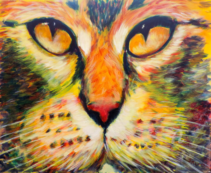 Schilderij getiteld "GROS CHAT" door Jean-Michel Liewig, Origineel Kunstwerk, Olie