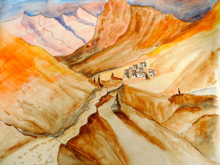 Malarstwo zatytułowany „Village de montagne” autorstwa Jean-Michel Liewig, Oryginalna praca, Olej