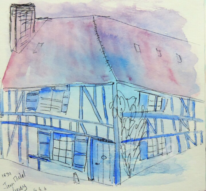 Dessin intitulée "La maison bleu de G…" par Jean-Michel Liewig, Œuvre d'art originale, Autre