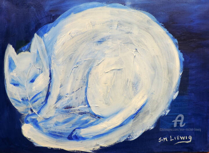 Painting titled "Chat rond" by Jean-Michel Liewig, Original Artwork