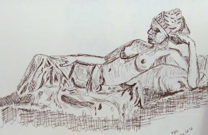 Desenho intitulada "Femme nue" por Jean-Michel Liewig, Obras de arte originais