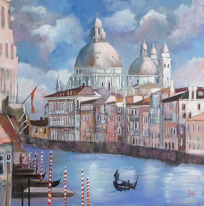 Painting titled "le grand canal" by Jean-Michel Yon, Original Artwork, Oil Mounted on Wood Stretcher frame