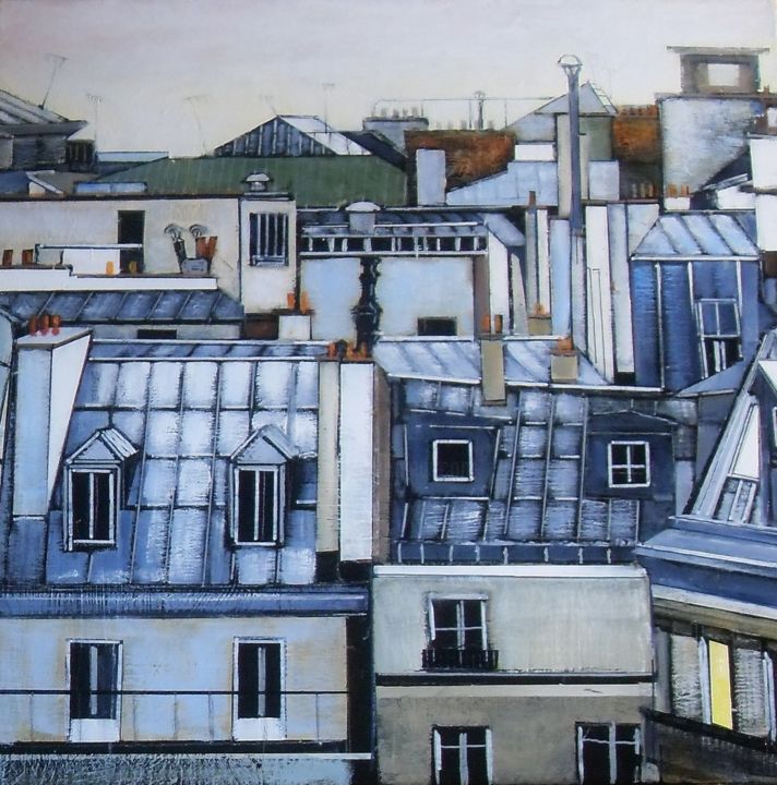 Peinture intitulée "les toits" par Jean-Michel Yon, Œuvre d'art originale, Huile Monté sur Châssis en bois