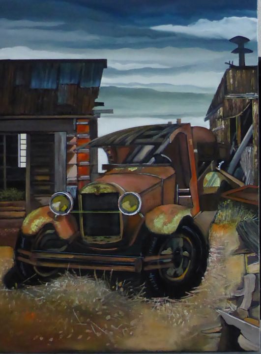 Painting titled "auto-portrait humour" by Jean-Michel Yon, Original Artwork, Oil Mounted on Wood Stretcher frame